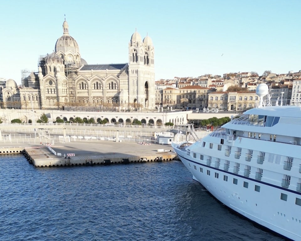 The view of the Star Legend Ship at the port in Marseille, France.
