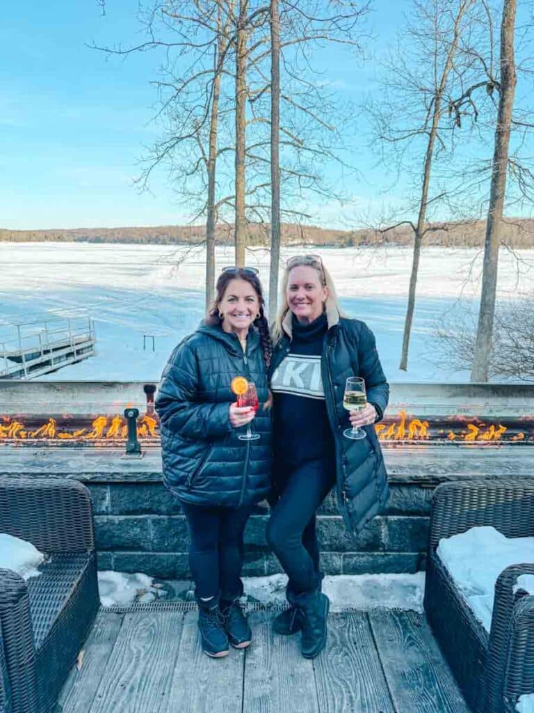 Fireside Kitchen & Bar at Deep Creek Lake, MD, with stunning frozen lakeside views, near Deer Creek Hotel and Cove Creek Lodge.